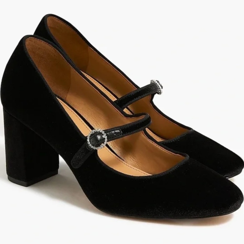 J.Crew Black Velvet Mary Jane Pumps 9 (Psb-1)